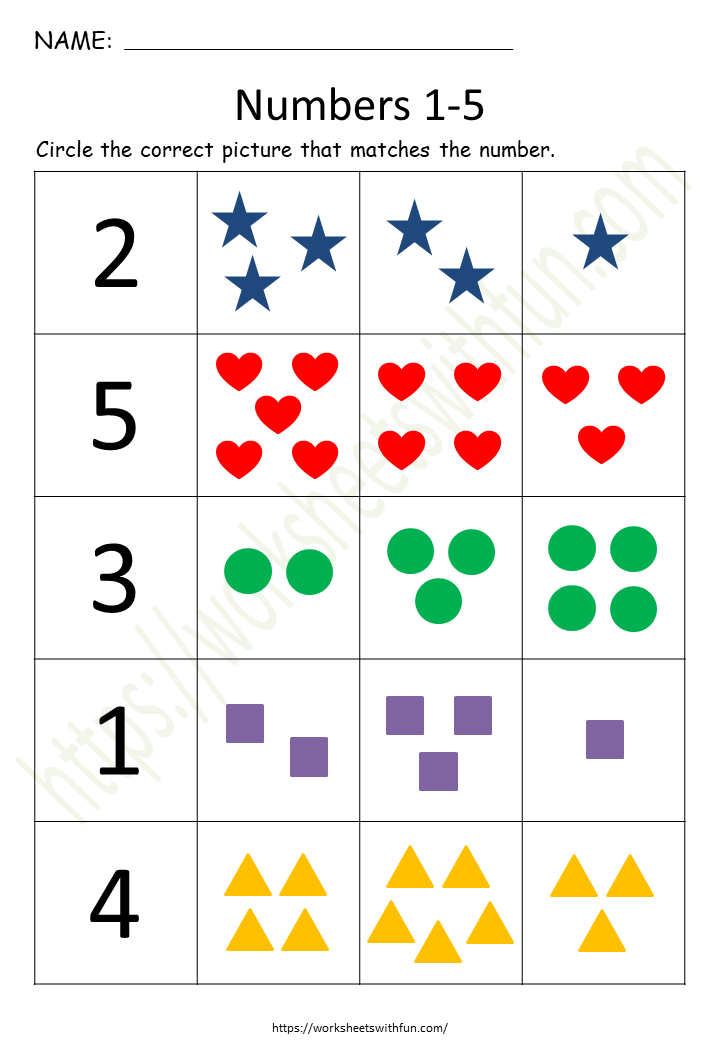 Topic count and match worksheets mathematics preschool wwf